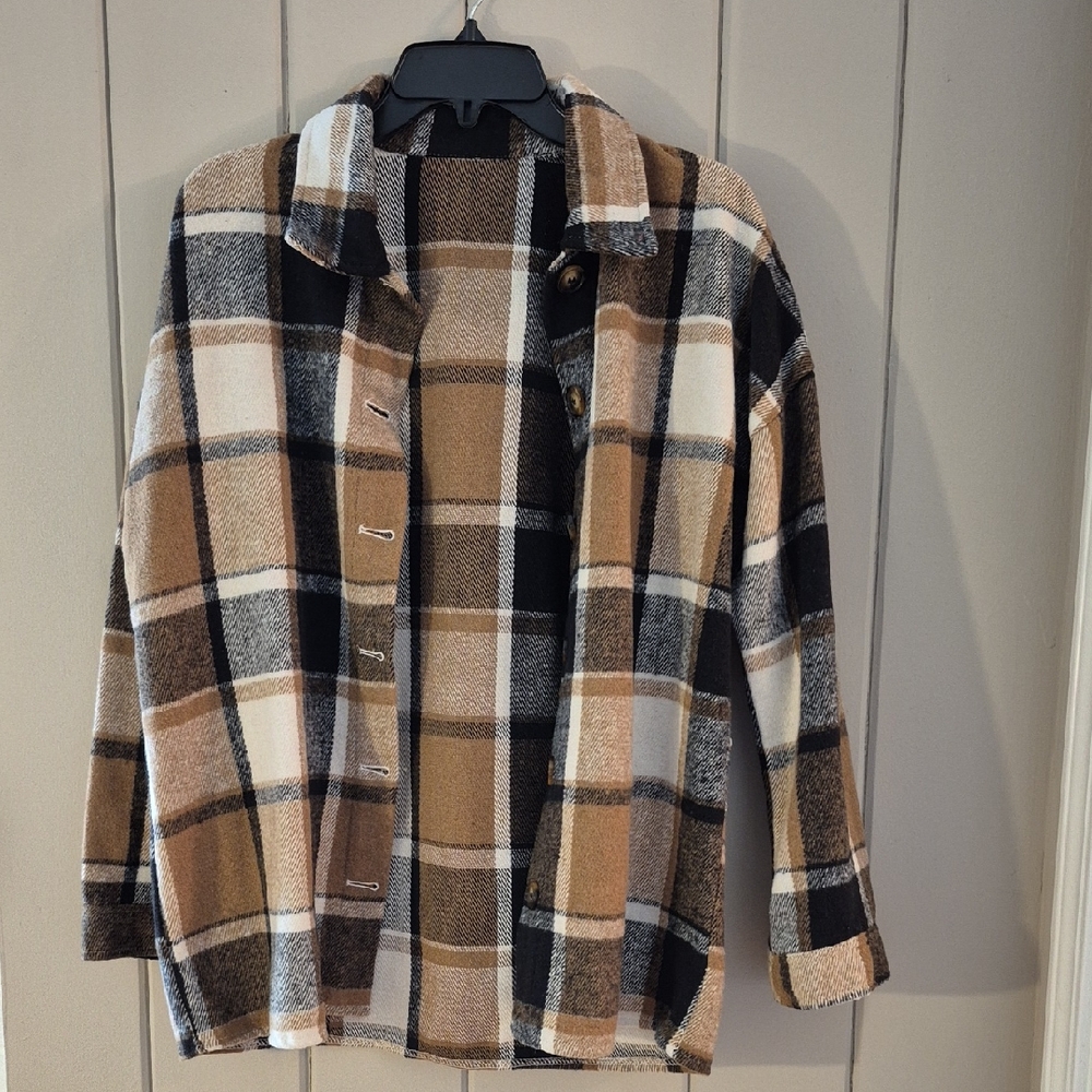 Plaid Button-up Jacket/Shacket - Brown/Black/White - Unbranded